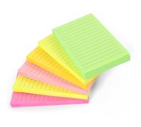 Evergreen Goods 6 Pads Lined Sticky Notes - Neon Colours, Removable Adhesive, 100 Sheets per Pad (76x127mm) - Perfect for Study, Office, and Organised Notes with Extra Writing Space