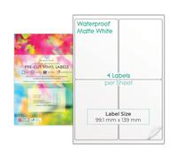 Evergreen Goods A4 Matte White Vinyl Precut Sticker Labels | 10 Sheets | Waterproof Self-Adhesive Sticky-Back Multi Stickers | Inkjet & Laser Printable | 4 per Sheet (2 x 2), 40 Labels in Total