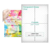 Evergreen Goods A4 Precut Multi Sticker Labels - Glossy Transparent | 2 x 2 (4 per Sheet): 40 Labels in Total, 10 Sheets | Inkjet Printable | Clear Sticky-Back Self Adhesive Multi-Purpose