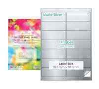 Evergreen Goods™ A4 Precut Multi Sticker Labels - Waterproof Matte Silver | 2x7 (14 per Sheet): 140 Labels in Total, 10 Sheets | Inkjet & Laser Printable | Sticky-Back Self Adhesive Multi-Purpose