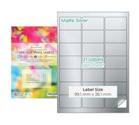 Evergreen Goods™ A4 Precut Multi Sticker Labels - Waterproof Matte Silver | 3x7 (21 per Sheet): 210 Labels in Total, 10 Sheets | Inkjet & Laser Printable | Sticky-Back Self Adhesive Multi-Purpose