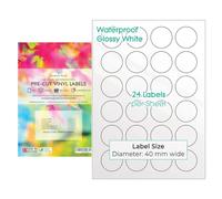Evergreen Goods A4 Round Precut Sticker Labels - Waterproof Glossy White | 40mm (24 Labels per Sheet, 240 in Total) 10 Sheets | Inkjet Laser Printable Sticky-Back Self Adhesive Circular Circle Vinyl