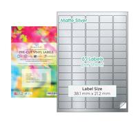 Evergreen Goods A4 Silver Matte Precut Multi Sticker Labels | 10 Sheets | Waterproof Self Adhesive Sticky-Back Multi-Purpose | Inkjet & Laser Printable | 650 Labels, 65 per Sheet (5x13 Layout)