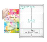 Evergreen Goods A4 Transparent Precut Multi Sticker Labels | 10 Sheets | Glossy Clear Sticky-Back Self Adhesive Multi-Purpose Labels | Inkjet Printable | 2 x 4 (8 per Sheet): 80 Labels in Total