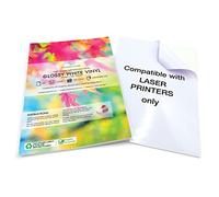 Evergreen Goods A4 White Glossy Vinyl Sticker Paper | 20 Sheets | Laser Printer Only | Self-Adhesive Waterproof PVC | Sticky Back | Customisable for Custom Labels, Crafts & Product Packaging