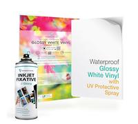 Evergreen Goods A4 White Self-Adhesive Vinyl Sticker Paper | 20 Sheets | Glossy Inkjet & Laser Printable | Waterproof | Sticky Back | Print Fixative Spray for UV Protection | Customisable