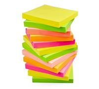 Evergreen Goods Neon Sticky Notes - 12 Bright Colour Pads, 76x76mm (3"x3") Square Memo Notes, 100 Sheets Per Pad | Removable Self-Stick Notes in Yellow, Pink, Orange, Green, Peach for Office & School