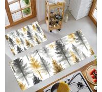 Evergreen Kitchen Rugs Non Skid Washable Mats Set of 2 PCS, Forest Landscape Absorbent Runner Rugs for Kitchen, Front of Sink,Sink Laundry, 40x60cm+40x120cm Grey