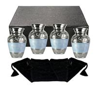 Evergreen Memorials Handcrafted Set of 4 Keepsakes Urns for Ashes,3 Inches Tall, with 4 Velvet Bags, for Burial & Decoration & Funeral (Sky Blue, Set of 4 Keepsakes)