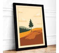 Evergreen on the Hill Minimalist Framed Wall Art Print A3 Black