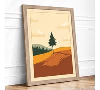 Evergreen on the Hill Minimalist Framed Wall Art Print A4 Oak