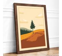 Evergreen on the Hill Minimalist Framed Wall Art Print A4 Walnut