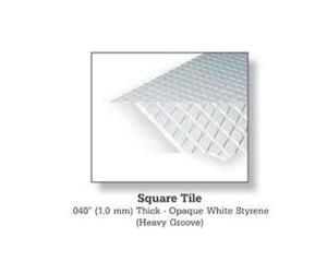 Evergreen Styrene 4505 - 1 x 1/4" (6.3mm) Square Tiles 6" x 12" x 1mm Sheet New
