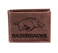 Evergreen Team Sports America NCAA University of Arkansas Brown Wallet | Bi-Fold | Officially Licensed Stamped Logo | Made of Leather | Money and Card Organizer | Gift Box Included