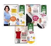 Evergreen Wellness Senior Fitness DVD Bundle - 28 Day Size Down Challenge + Little Black Dress 14 Day Workout + Rock the Walk 30 Day Walking Program - Low Impact Home Exercise DVDs for Women & Men 50