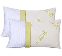 EVERGREENWEB Pack of 2 Bed Pillows IN MEMORY FOAM and BAMBOO Fibre 14 cm high, Padding 100% Soft Feather Effect Non-allergenic & Anti dust mite, Standard Size Pair of Pillows ideal for Neck Pain