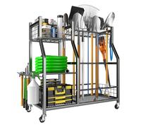 EVERHANGER Garden Tool Organizer Stand, Garage Tool Storage Organization, Yard Tool Racks with lockable wheels, Fit for Long-Handled Tools/Rakes/Brooms