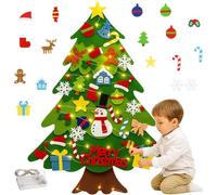 Everized Felt Christmas Tree for for Boys Girls, Montessori Felt Christmas Tree with Lights, DIY Felts Christmas Trees Set with 32Pcs Detachable Ornaments, Wall Hanging Xmas Trees for Home Decor