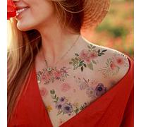 Everjoy Flowers Temporary Tattoos Stickers, Watercolor Roses, Peony, Daisy, Botanical Body Art Fake Tattoos for Women, Girls and Kids - 20 Pcs