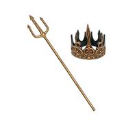EverJoy Party Adult Sea King Costume Set - Gold Adjustable Crown and Plastic Trident Staff for Halloween, Cosplay, and Dress-Up Events