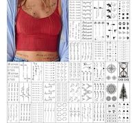 Everjoy Realistic Tiny Temporary Tattoos - 60 Pcs, Waterproof Quotes, Words, Lines, Flowers, Leaves, Artworks for Kids, Adults, Women and Men