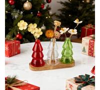 Everkeen Plant Propagation Stations with Vintage Wooden Pallet,Tricolor Christmas Tree Glass Vase With DIY Sticker Decoration and Cleaning Brush,Thoughtful and Elegant