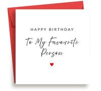 EverKind Birthday Card - to My Favourite Person | Minimal Red Heart Design | For Boyfriend, Girlfriend, Husband, Wife or Friend | Blank Inside | Eco Packaging