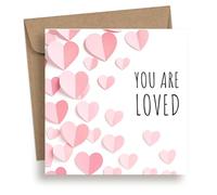 EverKind Encouragement Card - You Are Loved | Pink Hearts Design | Support for Friend, Partner, Teen or Family | Mental Health, Thinking of You, or Friendship | Blank Inside | Eco Packaging