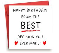 EverKind Funny Birthday Card - “from the Best Decision You Ever Made” | Humorous Romantic Card with Red Hearts | For Partner, Fiancee, Husband, Wife, Boyfriend or Girlfriend | Blank Inside | Eco