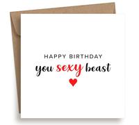 EverKind Funny Birthday Card - Happy Birthday You Sexy Beast | Humorous Romantic Red Heart Design | Flirty Cheeky Birthday for Boyfriend, Husband, Girlfriend or Wife | Blank Inside | Eco Packaging