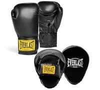 Everlast 1910 Classic Training 16oz Boxing Gloves and Focus Mitts (Black) Hook & Loop Leather Boxing Gloves for Bags & Work, Protective and Comfortable Equipment - Authentic Gear