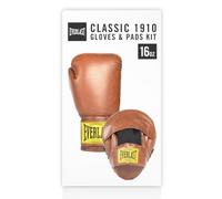Everlast 1910 Classic Training 16oz Boxing Gloves and Focus Mitts (Brown) Hook & Loop Synthetic Leather Boxing Gloves for Bags & Work, Protective and Comfortable Equipment - Authentic Everlast Gear