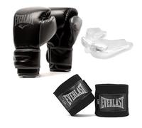Everlast Powerlock Boxfit Kit (14oz Boxing Gloves, Hand Wraps and Double Mouth Guard) Gold/Black Boxing Gloves for Bags and Sparring, Hook and Loop, Quad-Layered Foam - Authentic Everlast Gear