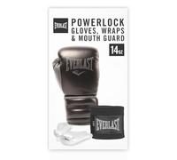 Everlast Powerlock Boxfit Kit (14oz Boxing Gloves, Hand Wraps and Double Mouth Guard) Grey/Black Boxing Gloves for Bags and Sparring, Hook and Loop, Quad-Layered Foam - Authentic Everlast Gear