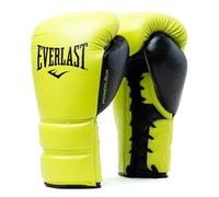 Everlast Powerlock2 Pro Laced Leather Boxing Training Gloves (Neon Yellow 16oz)