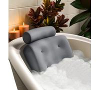 Everlasting Comfort Bath Pillow - Bath Cushion for Head and Neck Support - Quick Dry Waterproof Mesh - Luxury Bath Accessories with Suction Cups - Bath Pillows for Head and Neck - Grey