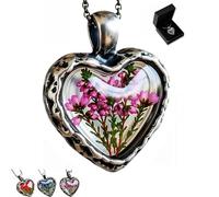 Everlasting Flower Heart Necklace，Adjustable Handmade Vintage Floral Heart Pendant Necklace for Women Valentine's Day Surprise Anniversary Gift(Pink)