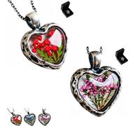 Everlasting Flower Heart Necklace，Adjustable Handmade Vintage Floral Heart Pendant Necklace for Women Valentine's Day Surprise Anniversary Gift(Pink*Red)