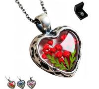 Everlasting Flower Heart Necklace，Adjustable Handmade Vintage Floral Heart Pendant Necklace for Women Valentine's Day Surprise Anniversary Gift(Red)