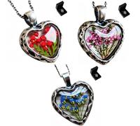 Everlasting Flower Heart Necklace，Adjustable Handmade Vintage Floral Heart Pendant Necklace for Women Valentine's Day Surprise Anniversary Gift(3pcs)