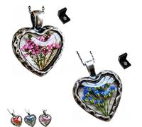 Everlasting Flower Heart Necklace，Adjustable Handmade Vintage Floral Heart Pendant Necklace for Women Valentine's Day Surprise Anniversary Gift(Pink*Blue)