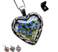 Everlasting Flower Heart Necklace，Adjustable Handmade Vintage Floral Heart Pendant Necklace for Women Valentine's Day Surprise Anniversary Gift(Blue)