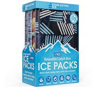 Everlasting Ice Reusable Ice Packs for Lunch Boxes & Coolers (4 Pack) Flexible, Long-Lasting, BPA Free, Versatile Lunch Box Ice Packs for Insulated Bags, Picnic, Travel, and More