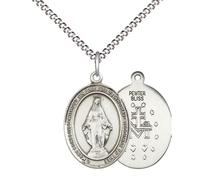Everlasting Light Jewelry Pewter Miraculous Medal Pendant Necklace on 18-inch Rhodium-Plated Lite Curb Brass Chain - Miraculous Pendant Necklace - Velvet Gift Box Included