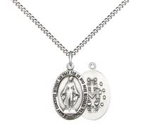 Everlasting Light Jewelry Pewter Miraculous Medal Pendant on 18 Inch Rhodium Plated Lite Curb Brass Chain -Catholic Religious Necklace Made in USA, Deluxe Velvet Gift Box Included
