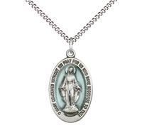 Everlasting Light Jewelry Pewter Miraculous Medal Pendant on 18 Inch Rhodium Plated Lite Curb Brass Chain -Catholic Religious Necklace Made in USA, Deluxe Velvet Gift Box