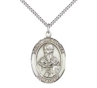 Everlasting Light Jewelry Pewter St. Alexander of Constantinople Medal Pendant Necklace with 18" Rhodium Plated Lite Curb Brass Chain- Patron Saint of Corsica - Velvet Gift Box Included