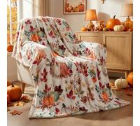 EVERLORIA Fall Pumpkin Throw Blanket 130x150, Soft Warm Flannel Sherpa Fleece Autumn Throw, Fall Pumpkin & Maple Leaves Blanket for Sofa Couch Bed, Cozy Farmhouse Thanksgiving Home Decor Gift