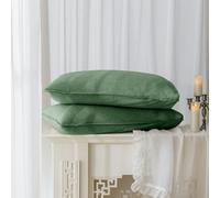 EVERLY 100% Linen Pillowcases Set of 2, Envelope Overlap Closure French Natural Washed Flax Pillowcases 20x26 inches-Forest Green