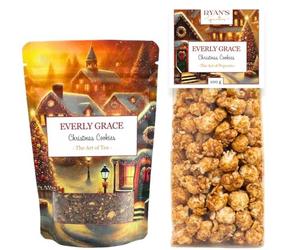 Everly Grace Christmas Cookies Bundle, Organic Rooibos Tea and Spiced Caramel Popcorn, Handcrafted Winter Spice Maize Snack, Christmas and Advent Food Gift Set, Natural Botanical Ingredients